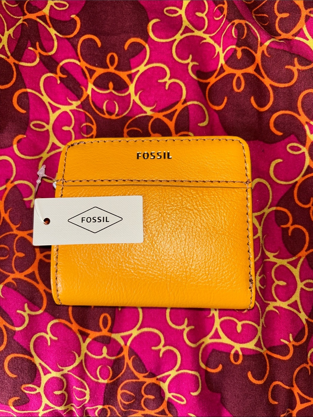 Fossil Yellow Orange Leather Card Wallet